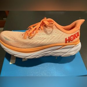 HOKA Womens size 10 Clifton 8 shoe, cantaloupe color. Only worn a few times.